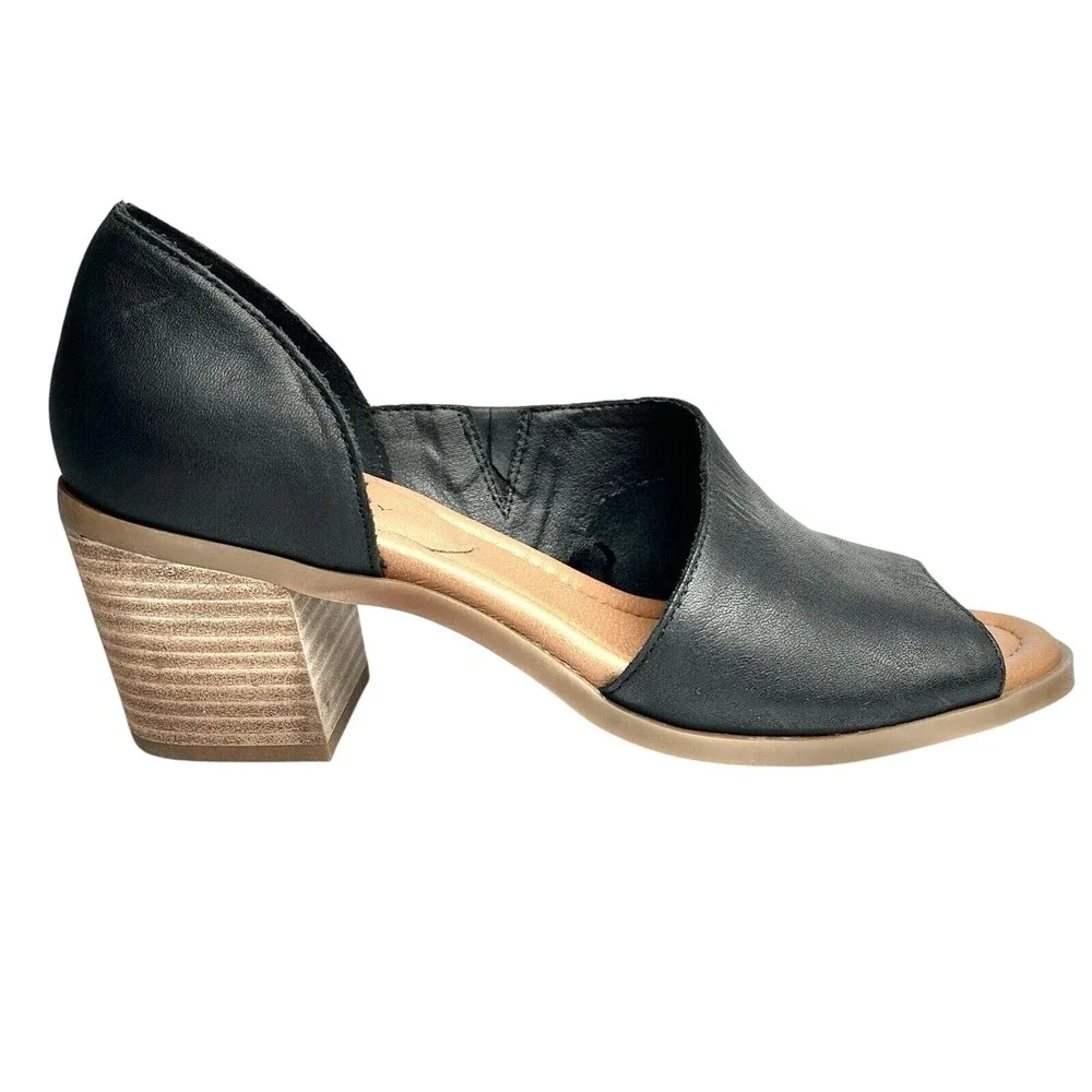 Sole Society NWOT Ramilia Black Leather Block Heel‎ Open Toe Shoe Women 9.5